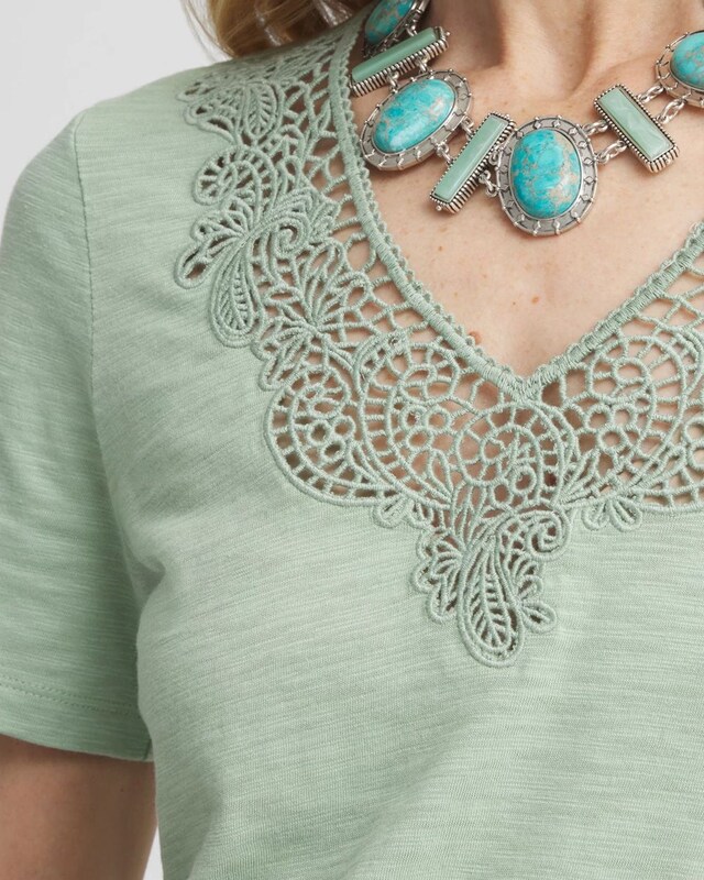 Lace V-Neck Slub Tee - image 4